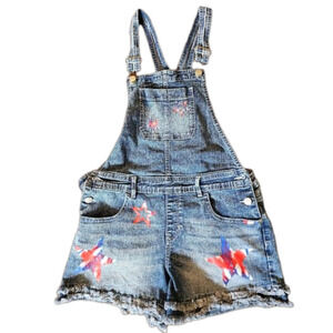 6/$20 Jordache Medium Wash Overalls Shorts With Tie Die Stars Sz XXL ( Big Girl)